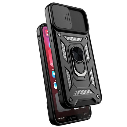 For iPhone 11 Pro Max Case Kickstand PC+TPU Phone Cover with Slide Camera Lid
