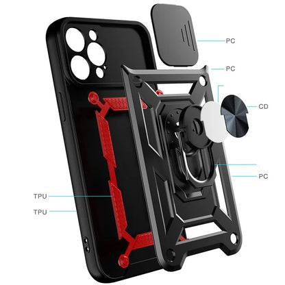 For iPhone 11 Pro Max Case Kickstand PC+TPU Phone Cover with Slide Camera Lid