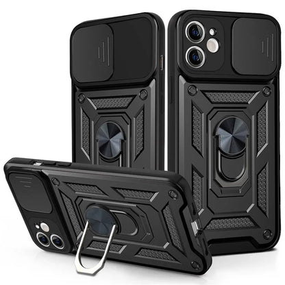For iPhone 11 Case with Slide Camera Lid PC+TPU Kickstand Phone Cover