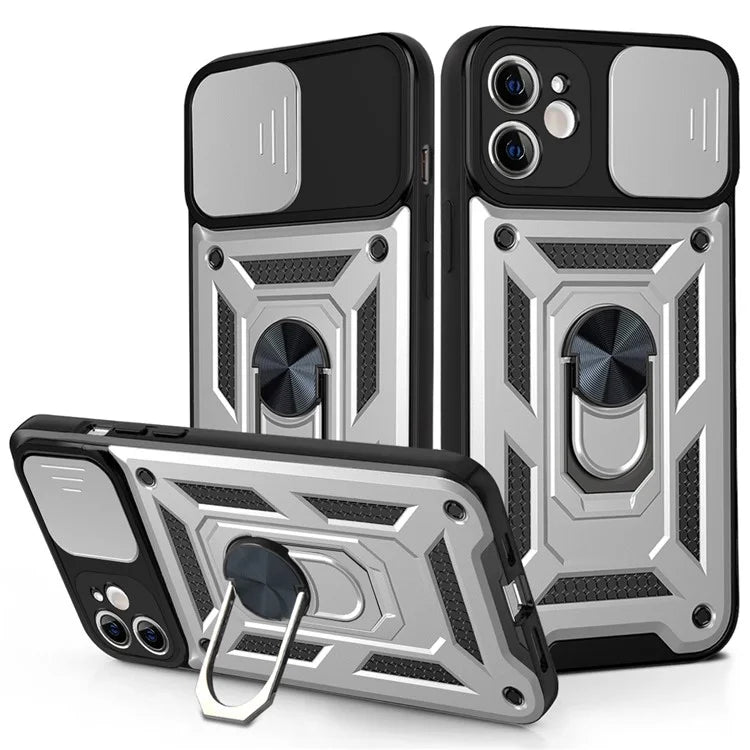 For iPhone 11 Case with Slide Camera Lid PC+TPU Kickstand Phone Cover