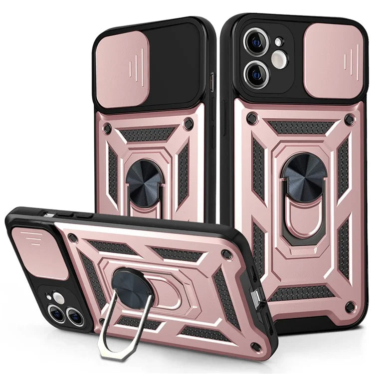 For iPhone 11 Case with Slide Camera Lid PC+TPU Kickstand Phone Cover
