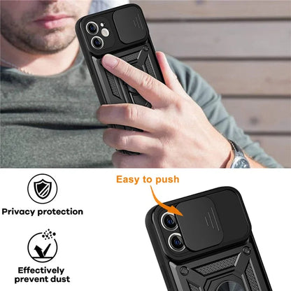 For iPhone 11 Case with Slide Camera Lid PC+TPU Kickstand Phone Cover