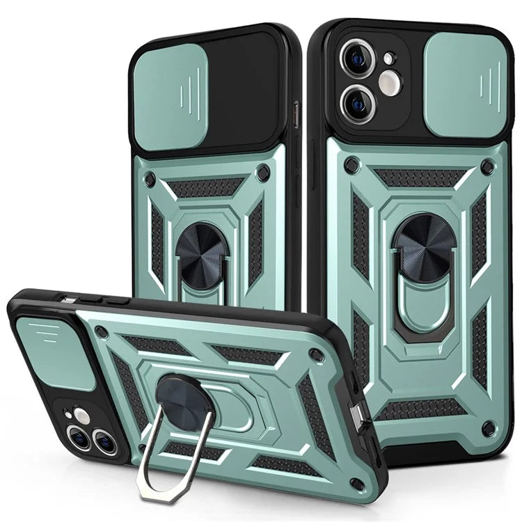 For iPhone 11 Case with Slide Camera Lid PC+TPU Kickstand Phone Cover