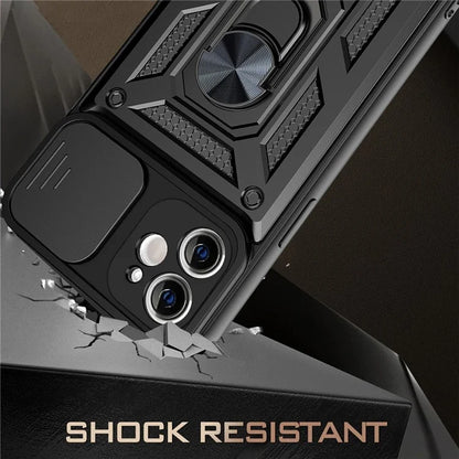 For iPhone 11 Case with Slide Camera Lid PC+TPU Kickstand Phone Cover