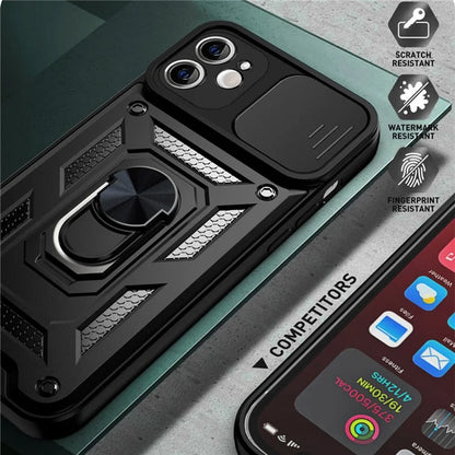 For iPhone 11 Case with Slide Camera Lid PC+TPU Kickstand Phone Cover