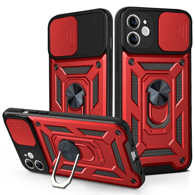 For iPhone 11 Case with Slide Camera Lid PC+TPU Kickstand Phone Cover