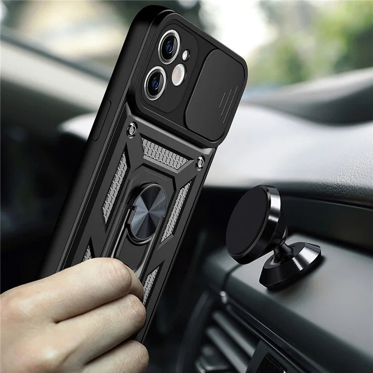 For iPhone 11 Case with Slide Camera Lid PC+TPU Kickstand Phone Cover