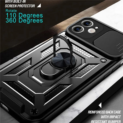 For iPhone 11 Case with Slide Camera Lid PC+TPU Kickstand Phone Cover