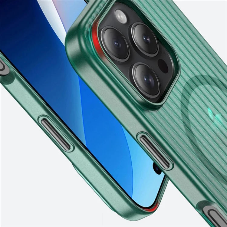 For iPhone 16 Pro Case Compatible with MagSafe Hard PC Phone Cover Corrugated Design