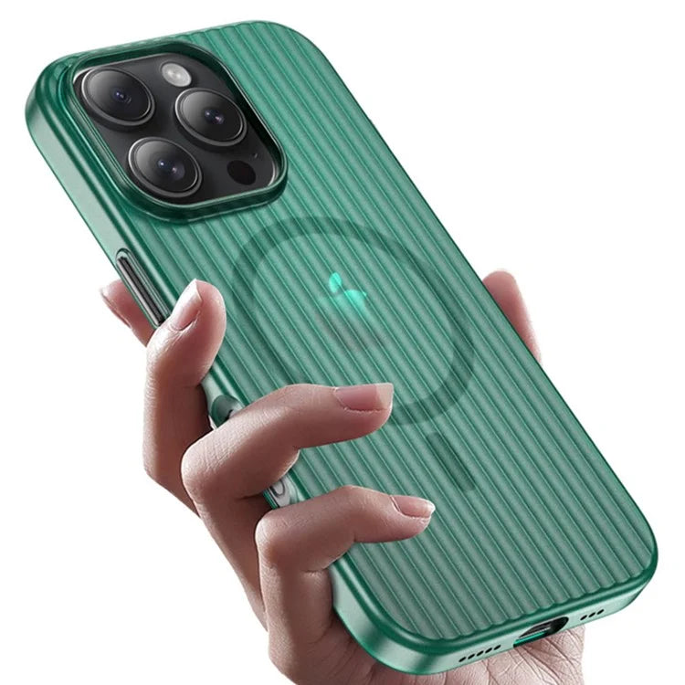 For iPhone 16 Pro Case Compatible with MagSafe Hard PC Phone Cover Corrugated Design