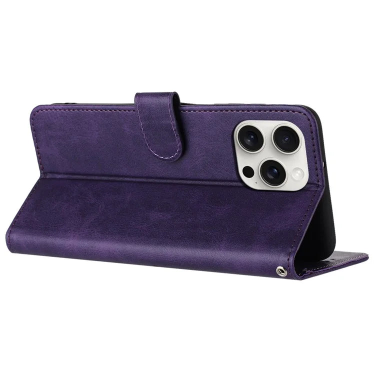 For iPhone 16 Pro Case 3 Card Holder Flip Folio PU Leather Phone Cover
