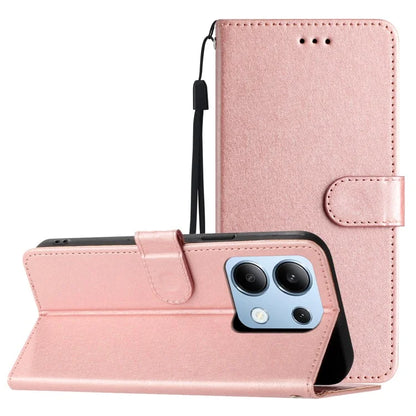 For Xiaomi Redmi Note 13 4G Case Silk Texture Leather TPU Inner Shell Flip Phone Cover