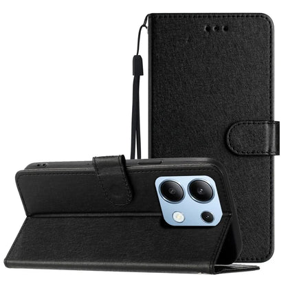 For Xiaomi Redmi Note 13 4G Case Silk Texture Leather TPU Inner Shell Flip Phone Cover