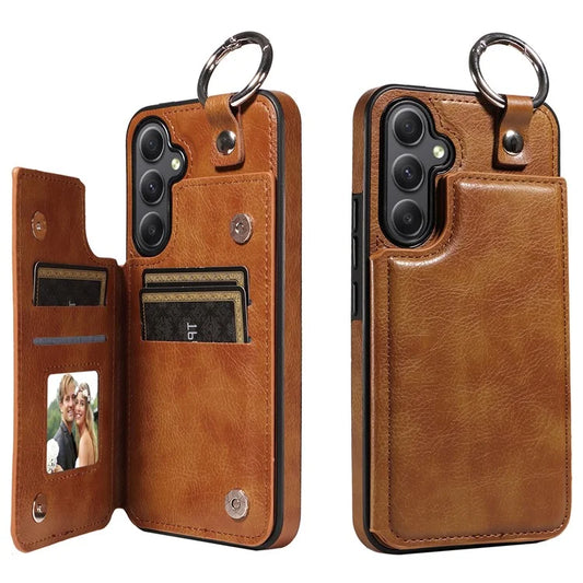 003 For Samsung Galaxy A34 5G Case Card Holder Kickstand Leather Back Cover Ring Buckle