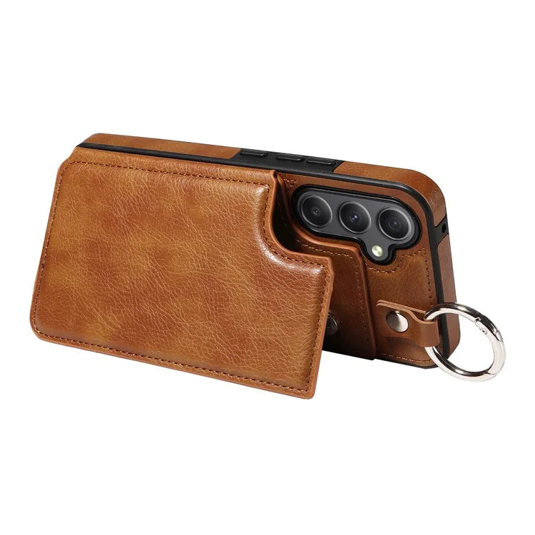 003 For Samsung Galaxy A34 5G Case Card Holder Kickstand Leather Back Cover Ring Buckle