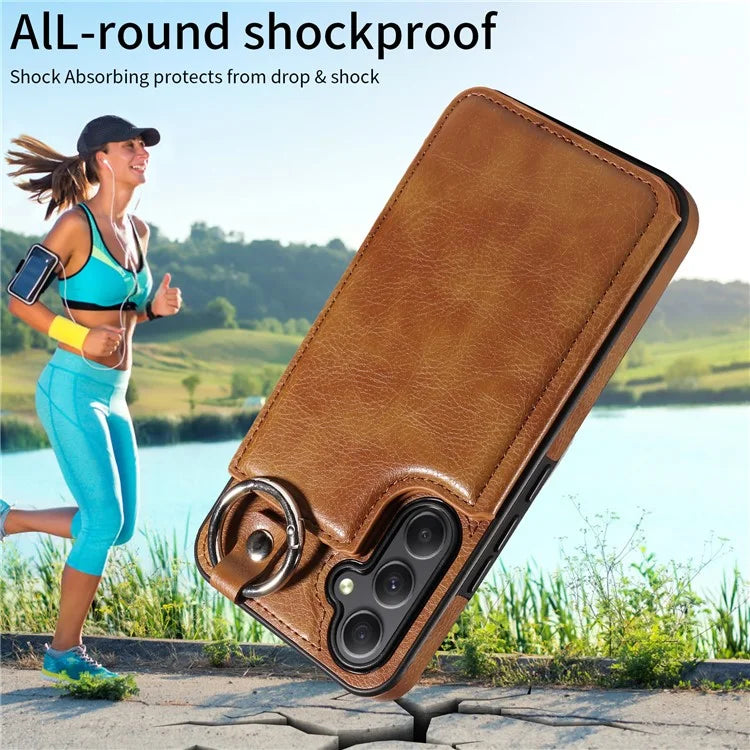 003 For Samsung Galaxy A34 5G Case Card Holder Kickstand Leather Back Cover Ring Buckle