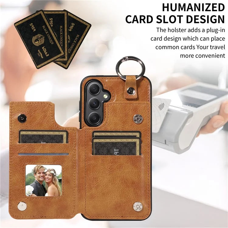 003 For Samsung Galaxy A34 5G Case Card Holder Kickstand Leather Back Cover Ring Buckle