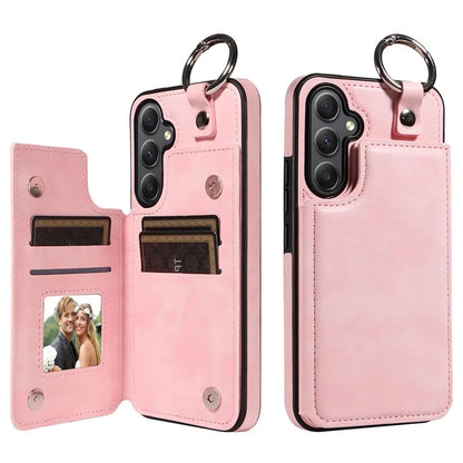 003 For Samsung Galaxy A34 5G Case Card Holder Kickstand Leather Back Cover Ring Buckle