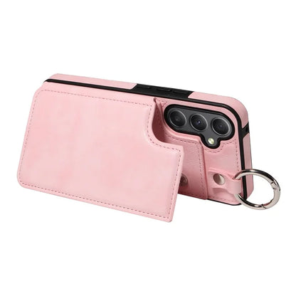 003 For Samsung Galaxy A34 5G Case Card Holder Kickstand Leather Back Cover Ring Buckle