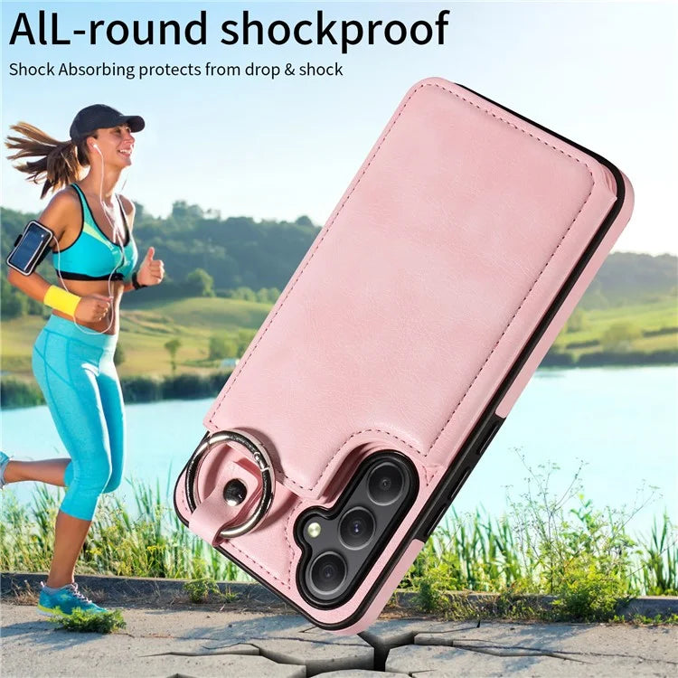 003 For Samsung Galaxy A34 5G Case Card Holder Kickstand Leather Back Cover Ring Buckle