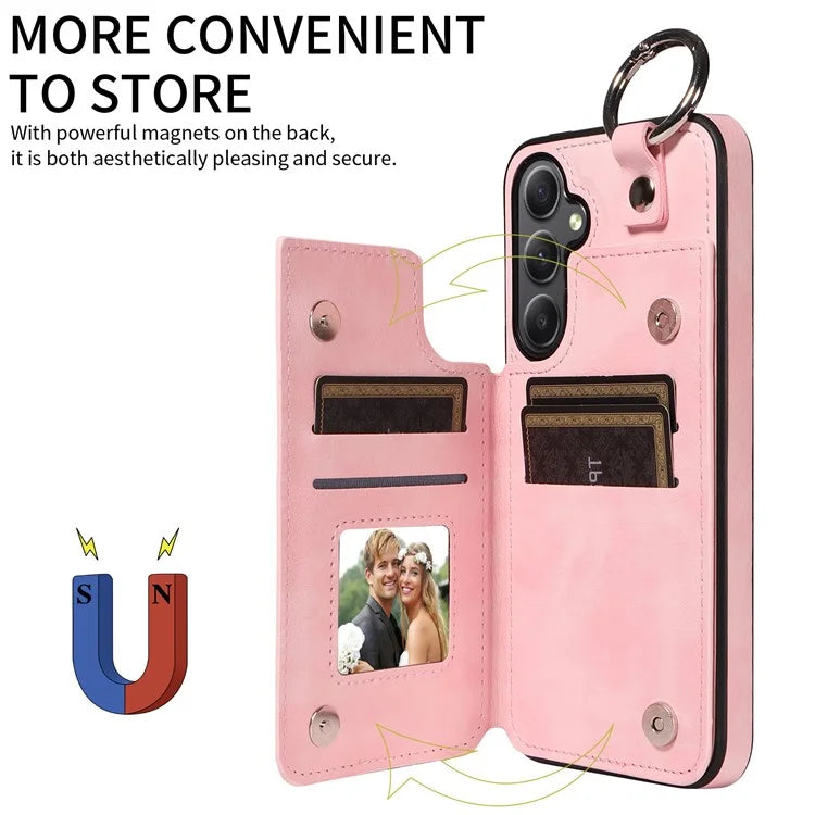 003 For Samsung Galaxy A34 5G Case Card Holder Kickstand Leather Back Cover Ring Buckle
