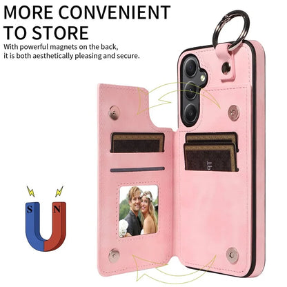 003 For Samsung Galaxy A34 5G Case Card Holder Kickstand Leather Back Cover Ring Buckle