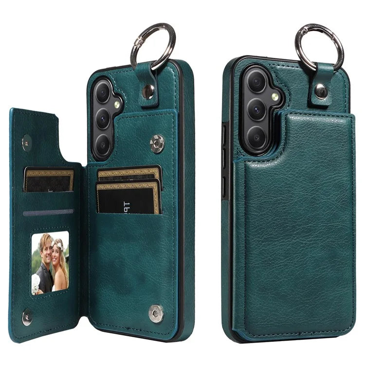 003 For Samsung Galaxy A34 5G Case Card Holder Kickstand Leather Back Cover Ring Buckle