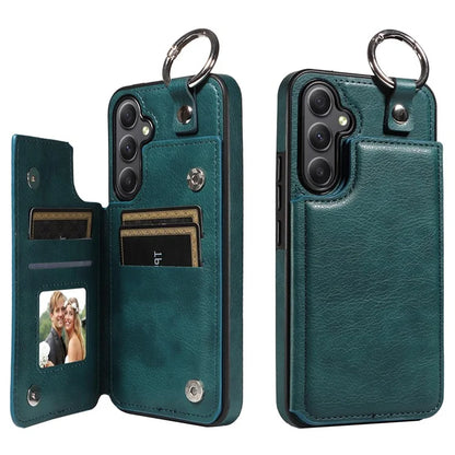 003 For Samsung Galaxy A34 5G Case Card Holder Kickstand Leather Back Cover Ring Buckle