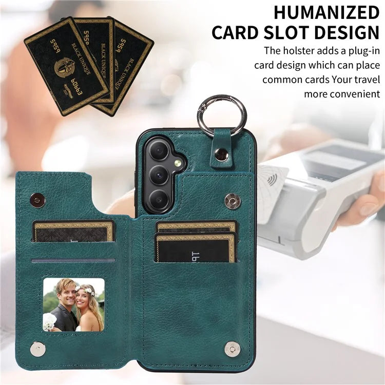 003 For Samsung Galaxy A34 5G Case Card Holder Kickstand Leather Back Cover Ring Buckle