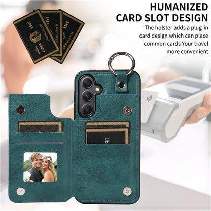 003 For Samsung Galaxy A34 5G Case Card Holder Kickstand Leather Back Cover Ring Buckle