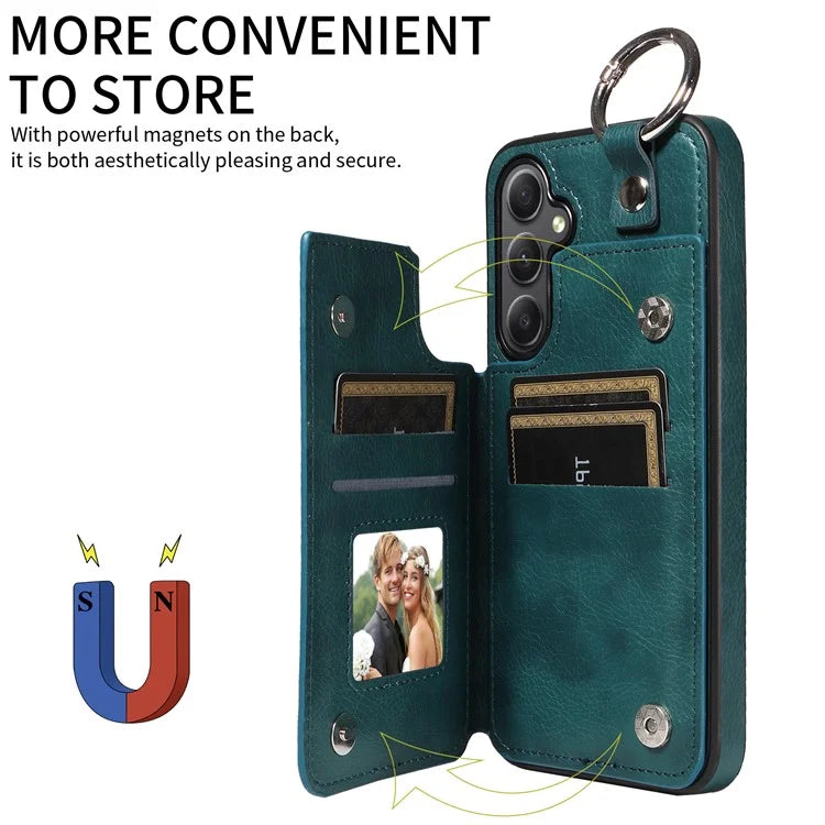 003 For Samsung Galaxy A34 5G Case Card Holder Kickstand Leather Back Cover Ring Buckle