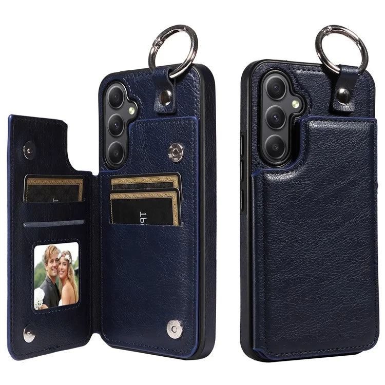 003 For Samsung Galaxy A34 5G Case Card Holder Kickstand Leather Back Cover Ring Buckle