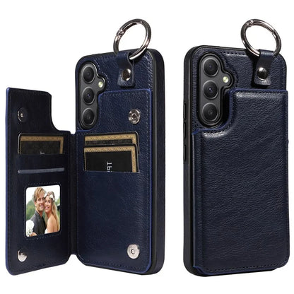 003 For Samsung Galaxy A34 5G Case Card Holder Kickstand Leather Back Cover Ring Buckle