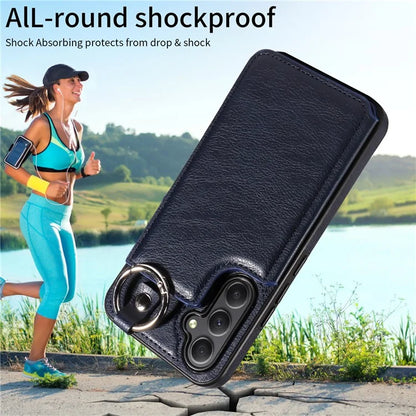 003 For Samsung Galaxy A34 5G Case Card Holder Kickstand Leather Back Cover Ring Buckle