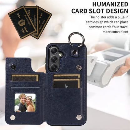 003 For Samsung Galaxy A34 5G Case Card Holder Kickstand Leather Back Cover Ring Buckle