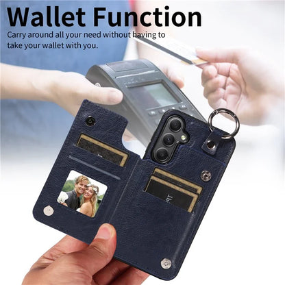 003 For Samsung Galaxy A34 5G Case Card Holder Kickstand Leather Back Cover Ring Buckle