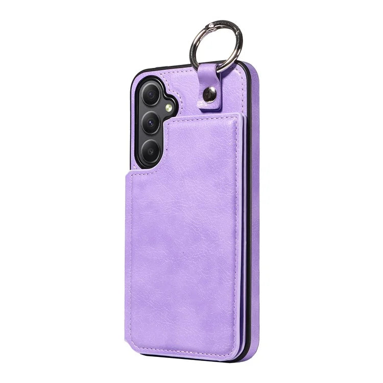 003 For Samsung Galaxy A34 5G Case Card Holder Kickstand Leather Back Cover Ring Buckle