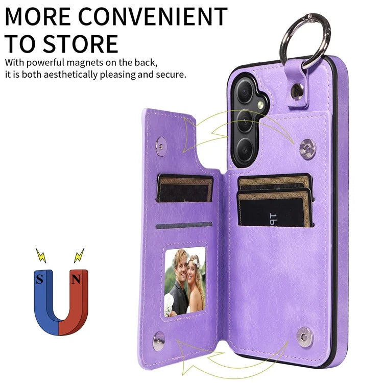 003 For Samsung Galaxy A34 5G Case Card Holder Kickstand Leather Back Cover Ring Buckle