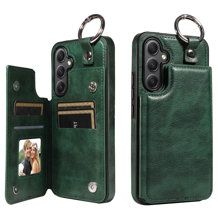 003 For Samsung Galaxy A34 5G Case Card Holder Kickstand Leather Back Cover Ring Buckle