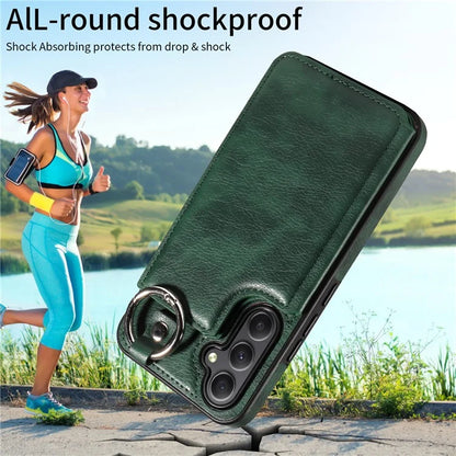003 For Samsung Galaxy A34 5G Case Card Holder Kickstand Leather Back Cover Ring Buckle