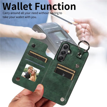 003 For Samsung Galaxy A34 5G Case Card Holder Kickstand Leather Back Cover Ring Buckle