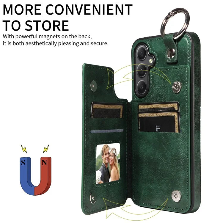 003 For Samsung Galaxy A34 5G Case Card Holder Kickstand Leather Back Cover Ring Buckle