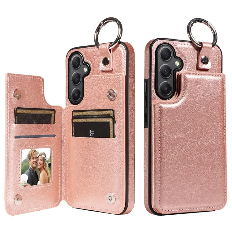 003 For Samsung Galaxy A34 5G Case Card Holder Kickstand Leather Back Cover Ring Buckle