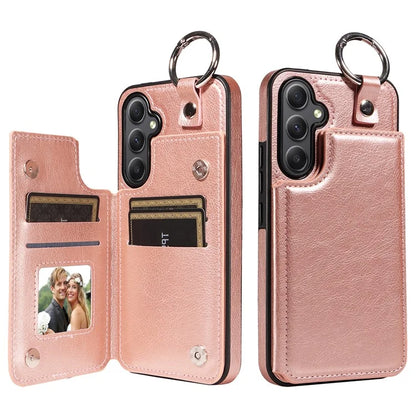 003 For Samsung Galaxy A34 5G Case Card Holder Kickstand Leather Back Cover Ring Buckle