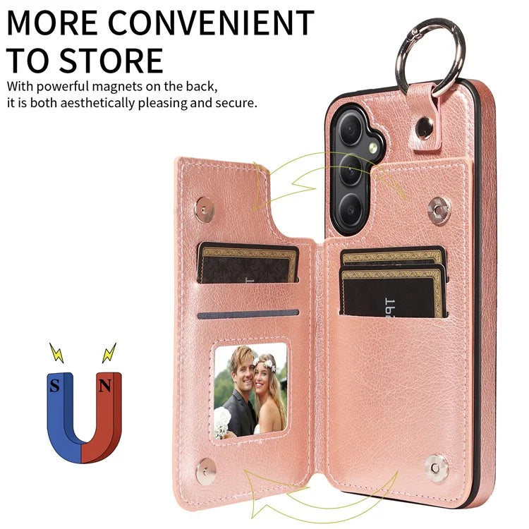 003 For Samsung Galaxy A34 5G Case Card Holder Kickstand Leather Back Cover Ring Buckle