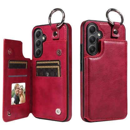 003 For Samsung Galaxy A34 5G Case Card Holder Kickstand Leather Back Cover Ring Buckle