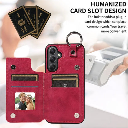 003 For Samsung Galaxy A34 5G Case Card Holder Kickstand Leather Back Cover Ring Buckle