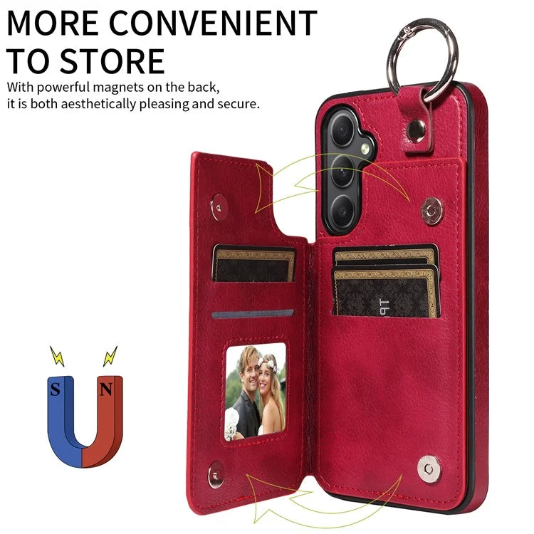 003 For Samsung Galaxy A34 5G Case Card Holder Kickstand Leather Back Cover Ring Buckle