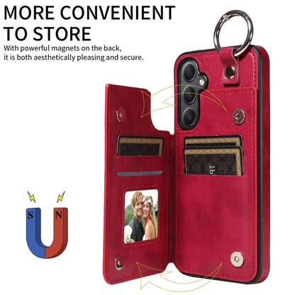 003 For Samsung Galaxy A34 5G Case Card Holder Kickstand Leather Back Cover Ring Buckle