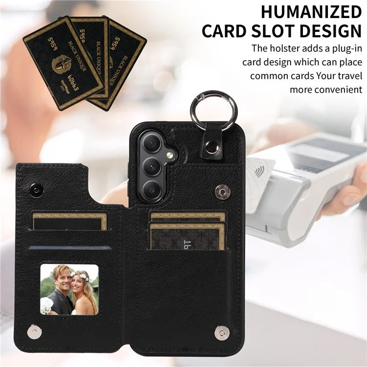 003 For Samsung Galaxy A34 5G Case Card Holder Kickstand Leather Back Cover Ring Buckle